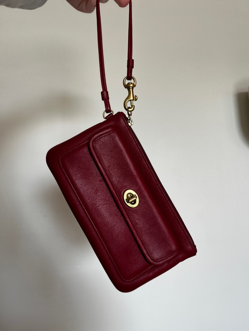 Vintage Coach Red Leather Wristlet Clutch with Brass Hardware - Picture 1 of 7